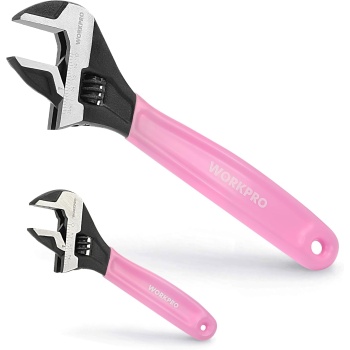 WORKPRO 2-piece Pink Adjustable Wrench Set, 6-Inch & 10-Inch Wrenches, Wide Jaw