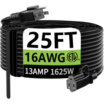 HUANCHAIN Indoor Outdoor Black Extension Cord 25 ft Waterproof, 16/3 Gauge