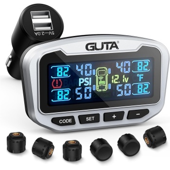 GUTA RV Tire Pressure Monitoring System, Trailer TPMS, 6 Sensors, 6 Alert Modes