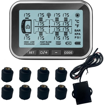 RV Tire Pressure Monitoring System, (0-199PSI) TM6 Trailer TPMS with 8 Sensors