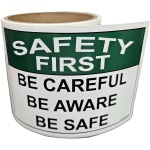 Be Careful Aware & Safe Safety First Labels, OSHA Safety Labels, 3.5 x 5 Inch