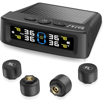 Tire Pressure Monitoring System - TPMS with Solar and USB Charger, 4 Tire