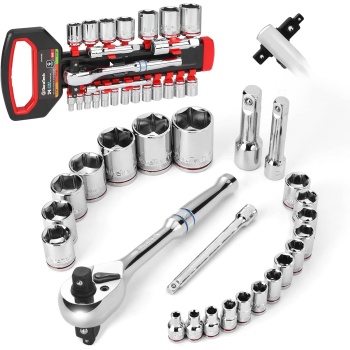DURATECH 24-Piece 1/4", 3/8", 1/2" Drive Socket Set with 3 In 1 Ratchet Handle