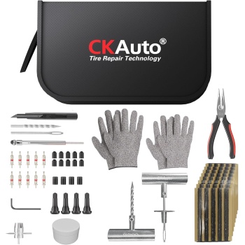 CKAuto Tire Plug Repair Kit, Heavy Duty Car Emergency Tool Kit for Flat Tire