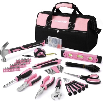 WORKPRO Pink Tool Kit, 263-Piece Home Repairing Tool Set with Wide Mouth Open