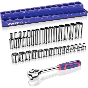 WORKPRO 32-Piece 3/8-inch Drive Metric Sockets and Ratchet-Including 30 Metric