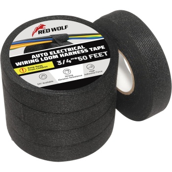 RED WOLF Wiring Harness Tape High Temp Wire Cable Loom Self-Adhesive Fabric Tape