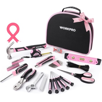 WORKPRO Pink Tool Kit - 236 Pieces Pink Tool Set with Easy Carrying Round Pouch