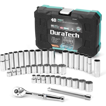 DURATECH 3/8" Drive Socket Set, 40 Piece Tool Set Including Standard (SAE)
