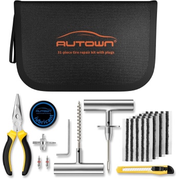 Flat Tire Repair Kit with Plugs 31 Pcs for Car, Motorcycle, ATV, Jeep, Truck