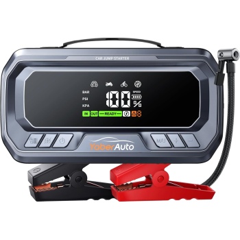 YaberAuto 10-in-1 Portable Car Jump Starter with Air Compressor 160PSI 6000A 65W