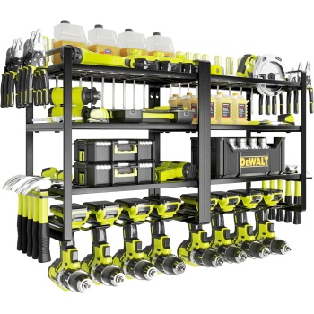 KAFAHOM Power Tool Organizer, 8 Drill Holder Wall Mount, 4 Layers Garage Tool