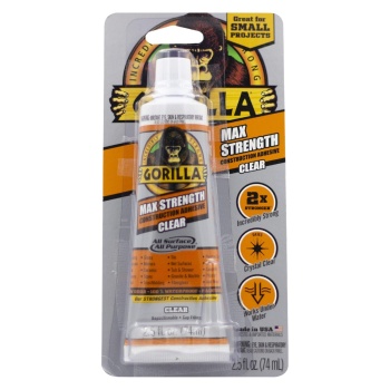 Gorilla Max Strength Clear Construction Adhesive, 2.5 Ounce Squeeze Tube