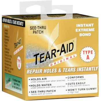TEAR-AID Fabric Repair Kit, Type A Clear Patch for Canvas, Fiberglass, Leather